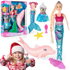 Yellow River Mermaid Doll Set featuring a color-change tail.