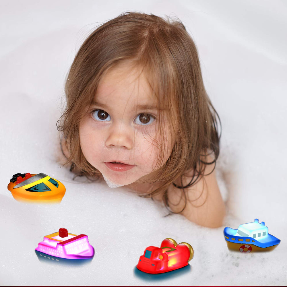 Yeonha Toys floating rubber bath ship lights up on water contact for fun