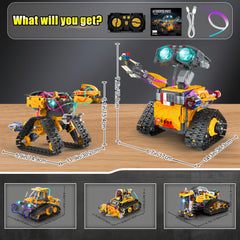 Yerloa 673pcs robot construction vehicle for hands-on engineering and imaginative play.