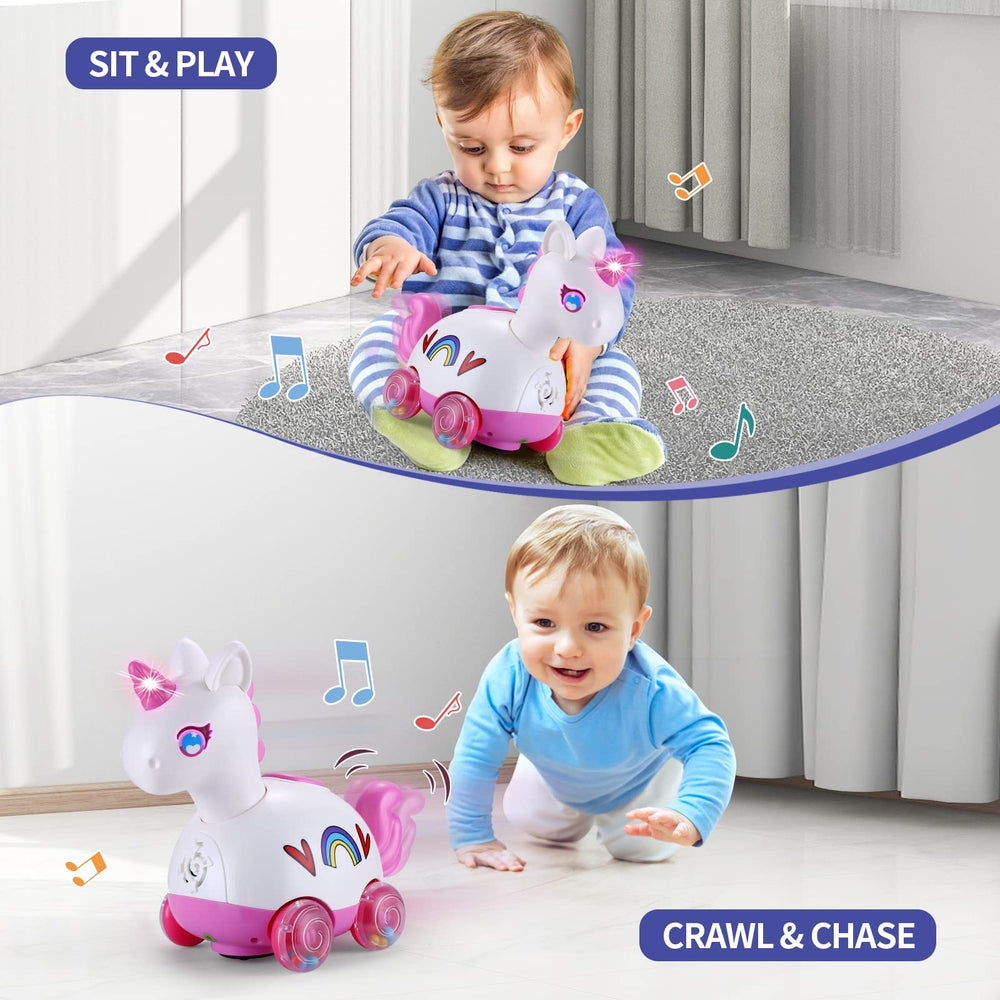 Yerloa Unicorn Light-Up toy with soft LEDs for visual development during play.