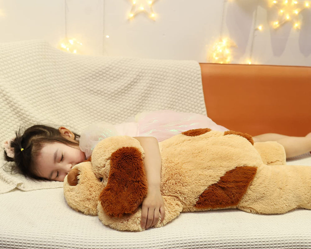 YESGIRL weighted dog plush ideal for hugs by kids and adults.