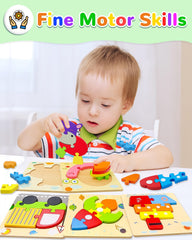 Yetonamr wooden puzzle with chunky pieces and smooth edges – easy grip for little hands.