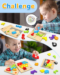 Yetonamr wooden toddler puzzles airplane boosts hand-eye coordination through color cues.