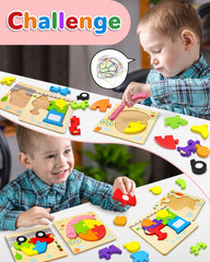 Yetonamr wooden toddler puzzle featuring animals snail and hippo – encourages imaginative play.