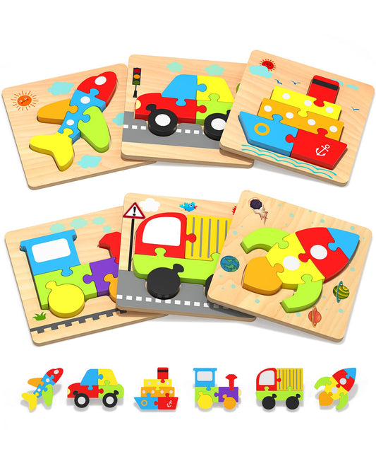 Yetonamr wooden toddler puzzle car supports fine motor skill development through hands-on play.