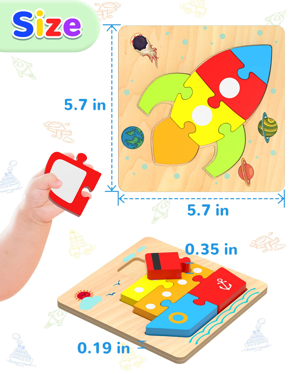 Yetonamr wooden toddler puzzle train builds focus and spatial awareness.