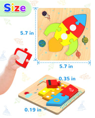 Yetonamr wooden toddler puzzle train builds focus and spatial awareness.