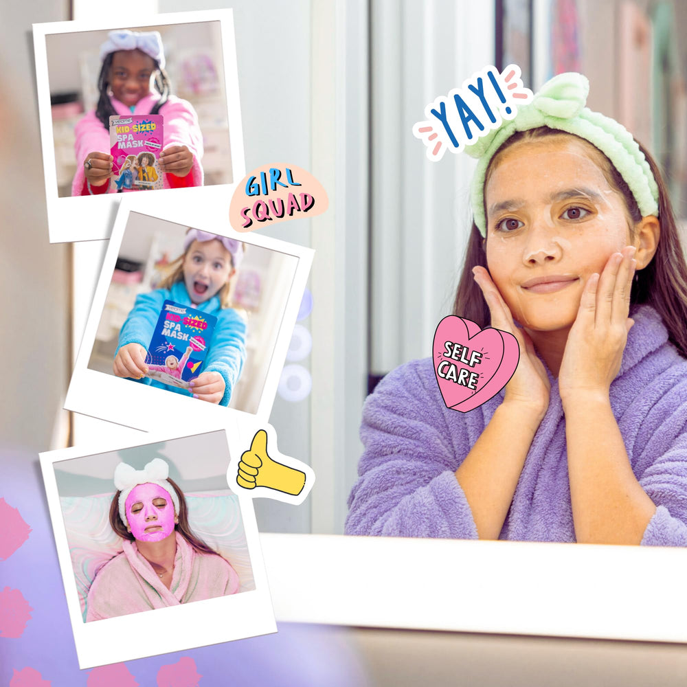 Yeume family-friendly skincare moment with masks as party favors.