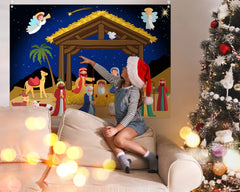 Yexiya nativity board with pasted figures enables quick scene changes.