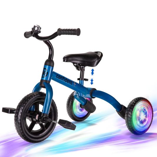 YGJT 3-in-1 Lighting Tricycle blue front view for safe toddler exploration