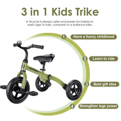 YGJT 3-in-1 tricycle army green durable carbon steel frame for outdoor use