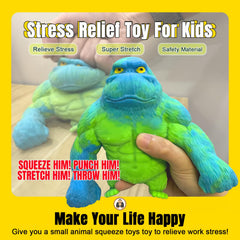 YHan gorilla fidget toy being stretched to show flexible design.