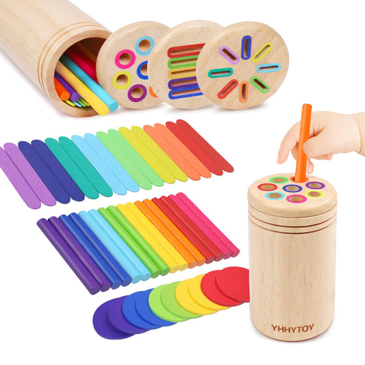 YHHYTOY Montessori color sorting toy slots and sticks for fine motor practice