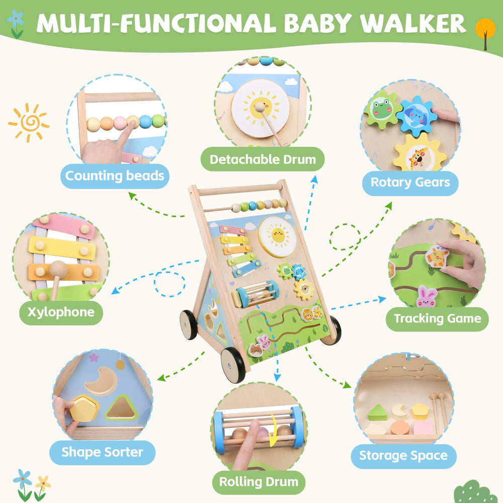 YHHYTOY natural wood walker with smooth finish and rounded edges for safe play