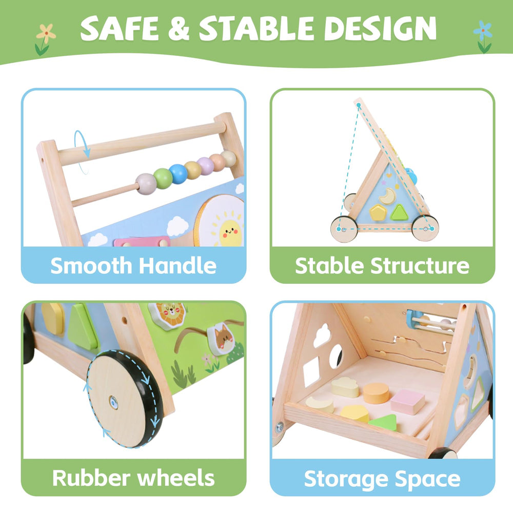 YHHYTOY wooden walker with rear storage for small toys and treasures