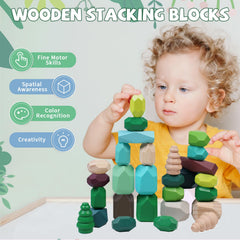 YHHYTOY wooden stacking blocks closeup with smooth edges for safe toddler use