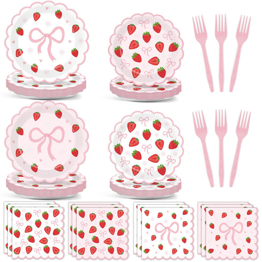 Yiaoyinnz strawberry bow plates 9 inch, two designs for festive dessert service.