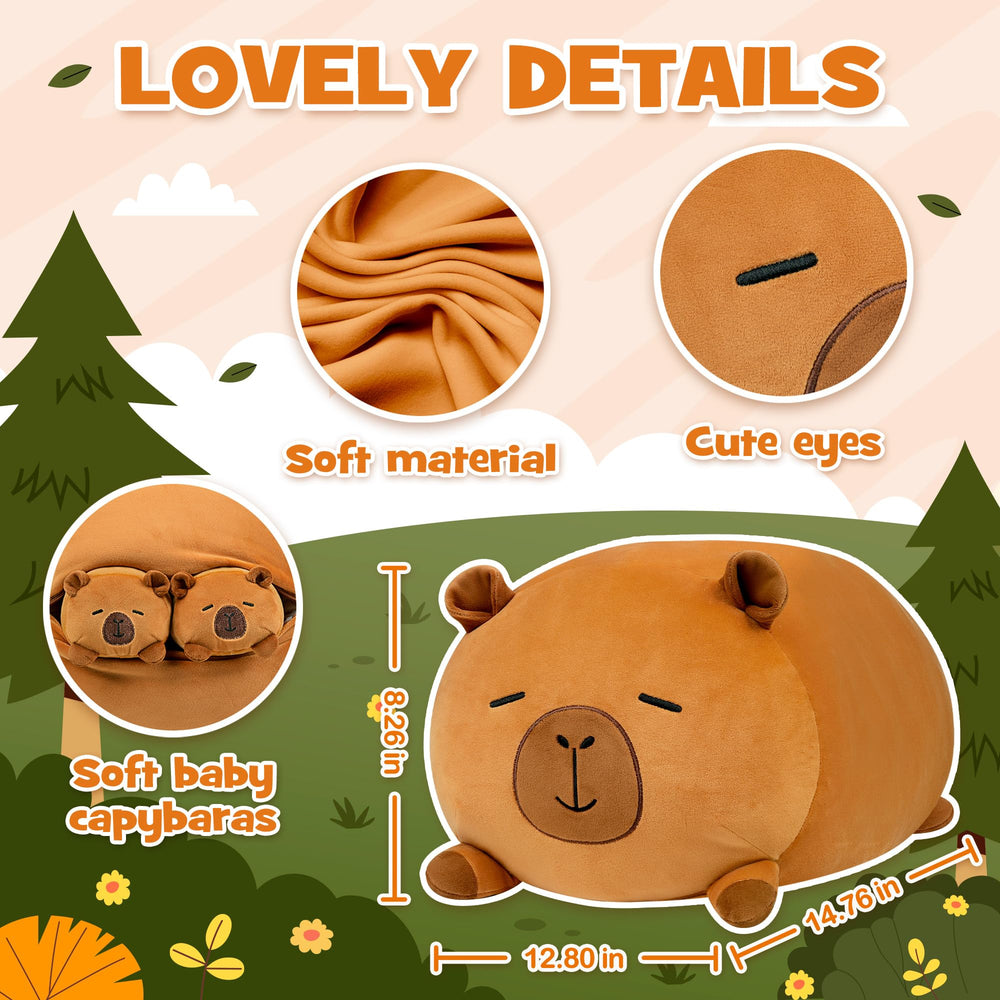 YIIQUWEN Capybara family plush set with four babies, perfect cuddle companions.