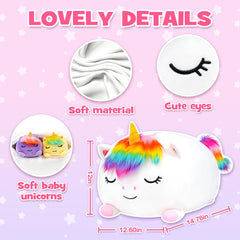 YIIQUWEN unicorn plush used as a soft reading pillow in a cozy corner.
