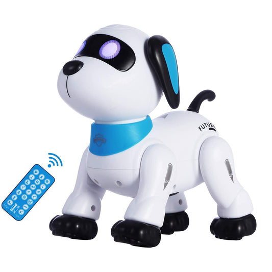 Yiman remote control robot dog blue side view showcases easy toy control at home