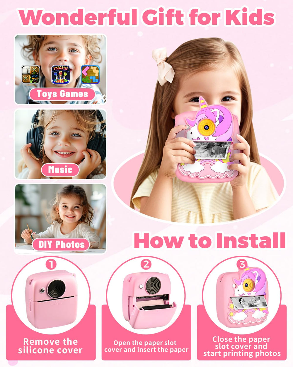 YINGOOT kids camera in-use image demonstrating simple point and shoot