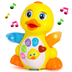 Yiosion musical flapping yellow duck toy front view promotes sensory exploration and playful interaction.