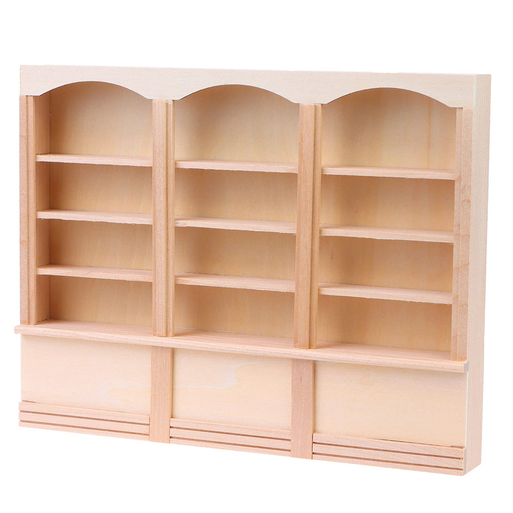 Yiphates mini bookcase display shelf highlights durable wood craftsmanship for 1:12 dollhouses.