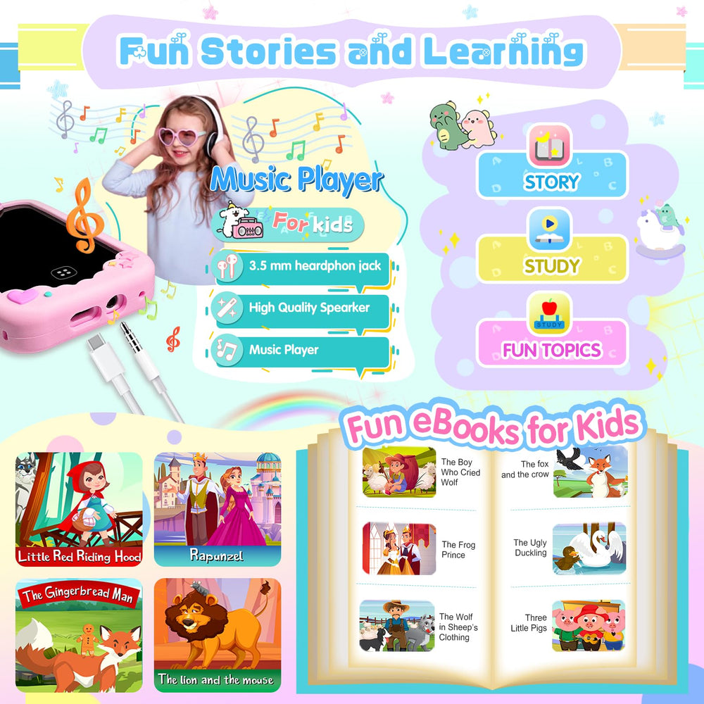 Yiphun kids smart phone pink open screen display for easy navigation