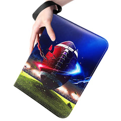 Yisheme binder in use with football cards demonstrating practical storage