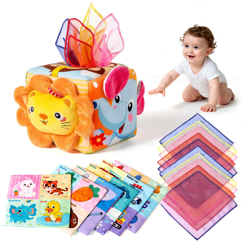 Yisryerow Baby Tissue Box Toy with lion head for engaging tactile play
