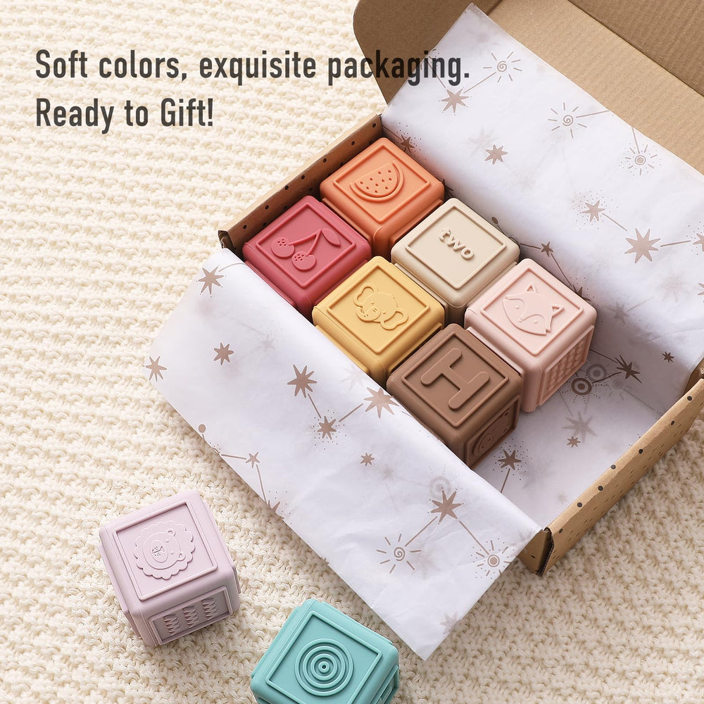 YIVEKO Blocks with fruit motifs add color and sensory variety for exploration.