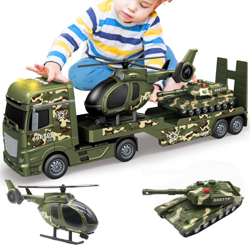 Yiwsnust green military truck toy front view with interactive lights