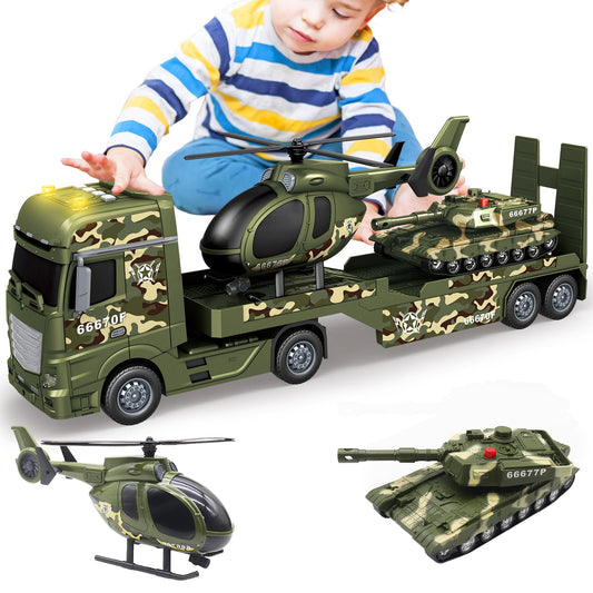 Yiwsnust green military truck toy front view with interactive lights