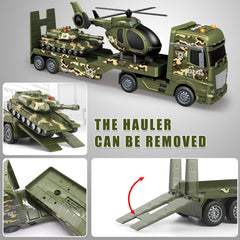 Yiwsnust green military truck toy side view showing 3-in-1 play value