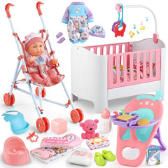 YIYBM baby doll crib set with bed and 11-inch doll for immersive pretend play