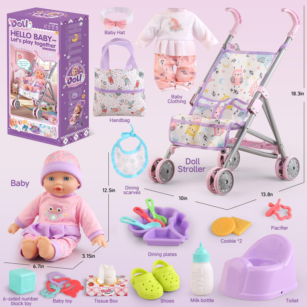 YIYBM doll stroller with smooth wheels for easy pushing