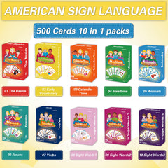 YIYDONG ASL flash cards inside spread features color coding for targeted lessons