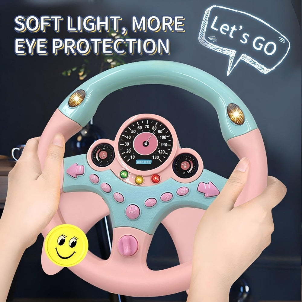 YIYZAOF driving simulator emphasizes lights and sound during pretend driving.