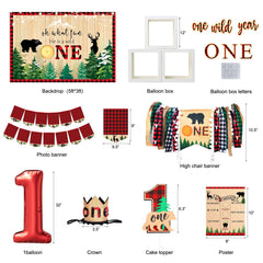 YJDFWAUT lumberjack balloon box trio creates playful focal points.