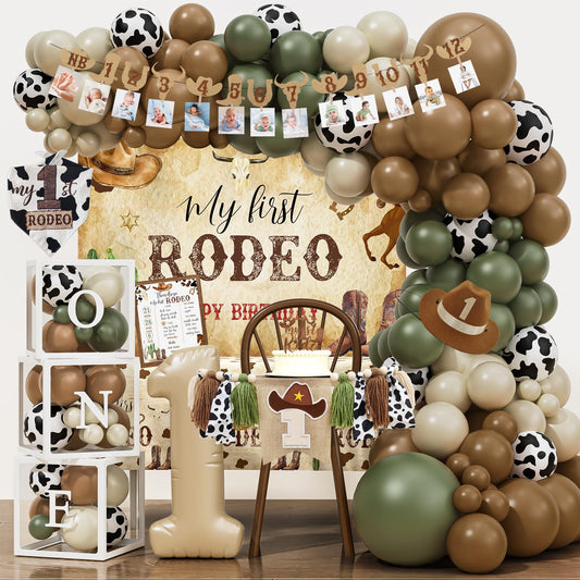 YJDFWAUT Western Cowboy 1st Birthday Backdrop creates a festive rodeo atmosphere for photos.