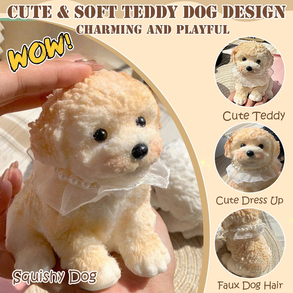YJPPDD Big Taba Squishy Dog cream side view: cuddly plush texture for soothing squeezes.