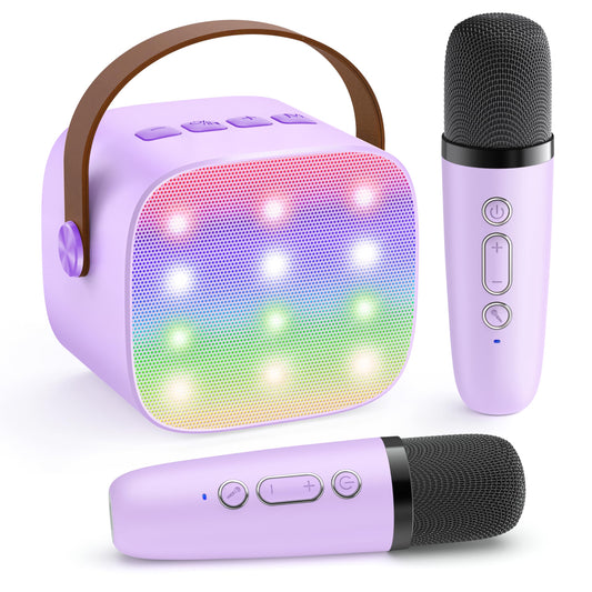 YLL karaoke machine for kids in purple, front view, ready for home singing fun