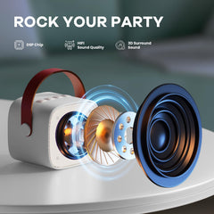 YLL Mini Karaoke Machine LED lights sync with music for a vibrant party.