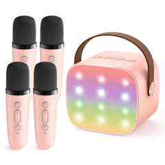 YLL upgraded mini karaoke with four microphones, front view, ideal for family singing