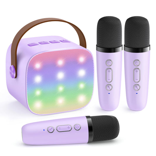 YLL upgraded mini karaoke machine purple, front view for family singing.