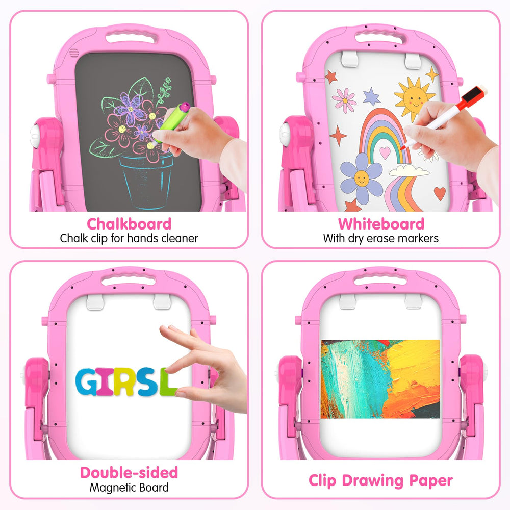 Ylovetoys Easel board measures 9.8 by 13.1 inches for compact art.