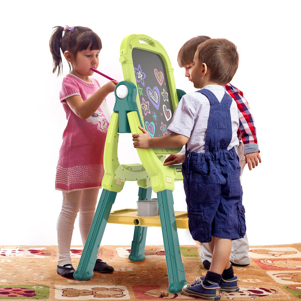 Ylovetoys Easel double-sided chalkboard and whiteboard for versatile art activities.