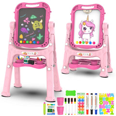 Ylovetoys Kids Art Easel rose pink with double-sided surfaces for versatile art.