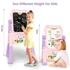 Ylovetoys double-sided easel showing magnetic whiteboard for quick notes.