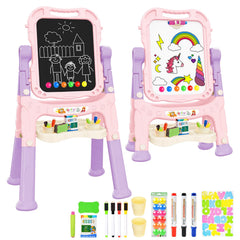Ylovetoys Kids Art Easel stand with pink finish, perfect for independent drawing sessions.